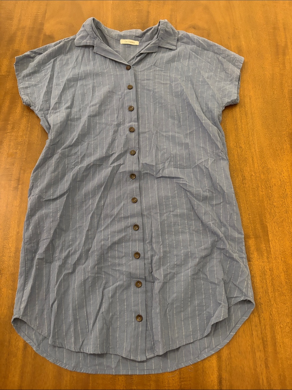 Ces Femme Light Blue Striped Button-Front Mini Dress